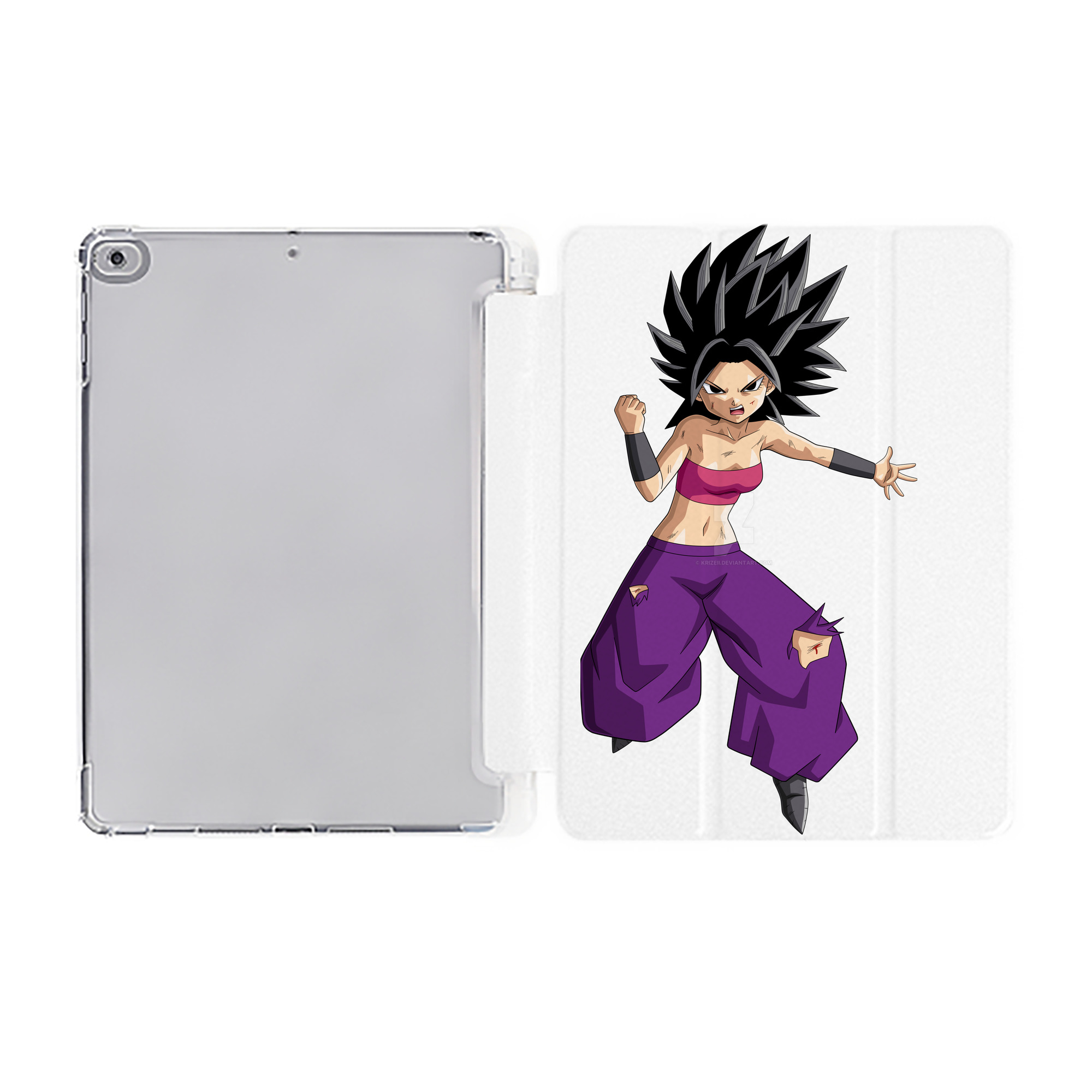 （画像用） ドラゴンボール カリフラ DRAGON BALL Caulifla IPad ケース ペン収納付き 三つ折りスタンド PUレザー×シリコン 対応機種9.5/10.5/10.9インチ